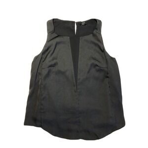 Women's Sleeveless Sheer Insert Satin Top Shell‎ Petite Small Black Sexy